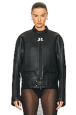 Courreges Scuba Leather Bomber Jacket in Black, view 2, click to view large image.