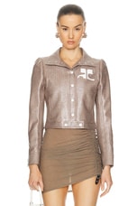 Courreges Reedition Checked Vinyl Jacket in Brown & White, view 1, click to view large image.