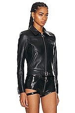 Courreges Zipped Iconic Leather Jacket in Black, view 3, click to view large image.