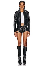 Courreges Zipped Iconic Leather Jacket in Black, view 5, click to view large image.