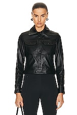 Courreges Vintage Leather Trucker Jacket in Black, view 1, click to view large image.