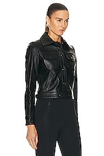 Courreges Vintage Leather Trucker Jacket in Black, view 2, click to view large image.
