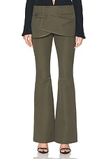 Courreges Modular Overskirt Cotton Bootcut Pant in Camouflage Green, view 1, click to view large image.