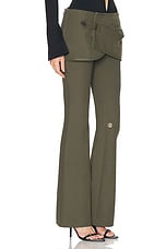 Courreges Modular Overskirt Cotton Bootcut Pant in Camouflage Green, view 2, click to view large image.