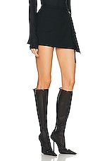 Courreges Wool Folded Mini Skirt in Black, view 2, click to view large image.