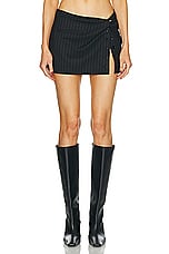 Courreges Twist Snaps Pinstripes Mini Skirt in Black & White, view 1, click to view large image.