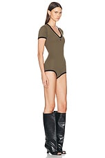 Courreges Contrast V Neck Bodysuit in Camouflage Green & Black, view 2, click to view large image.