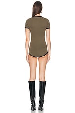 Courreges Contrast V Neck Bodysuit in Camouflage Green & Black, view 3, click to view large image.