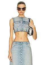 Courreges Multiflex Cropped Vest in Light Blue Wash, view 1, click to view large image.