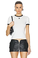 Courreges Reedition Contrast T-shirt in Heritage White & Black, view 1, click to view large image.