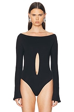 Courreges Drop Jersey Bodysuit in Black, view 2, click to view large image.