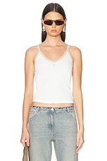 Courreges Contrast V Neck Tank Top in White Heritage & Sand, view 1, click to view large image.