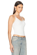 Courreges Contrast V Neck Tank Top in White Heritage & Sand, view 2, click to view large image.