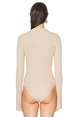 Courreges V Neck Rib Knit Bodysuit in Sand, view 4, click to view large image.