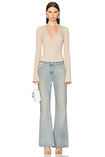 Courreges V Neck Rib Knit Bodysuit in Sand, view 5, click to view large image.