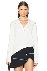 Courreges Long Sleeve Cotton Polo Top in Off White, view 1, click to view large image.