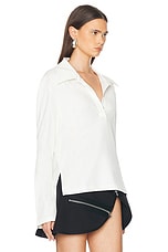 Courreges Long Sleeve Cotton Polo Top in Off White, view 2, click to view large image.