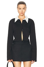 Courreges Drop Jersey Shirt Bodysuit in Black, view 1, click to view large image.