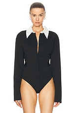 Courreges Drop Jersey Shirt Bodysuit in Black, view 2, click to view large image.