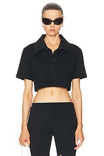 Courreges Cotton Cropped Polo Top in Black, view 1, click to view large image.