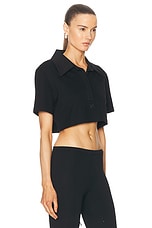 Courreges Cotton Cropped Polo Top in Black, view 2, click to view large image.