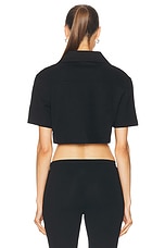 Courreges Cotton Cropped Polo Top in Black, view 3, click to view large image.