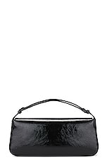 Courreges Sleek Naplack Leather Baguette Bag in Black, view 3, click to view large image.
