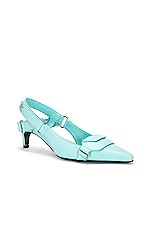 Courreges Leather Slingback Pump in Turquoise, view 2, click to view large image.