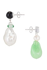 Completedworks Mis Match Earrings in Recycled Silver & Jade, view 2, click to view large image.