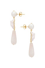 Completedworks Freshwater Pearl &amp; Rose Quartz Earring in Pink 18k Gold Plate, view 2, click to view large image.