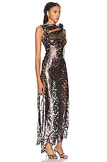 Coperni Asymmetrical Floral Gown in Chocolate, view 2, click to view large image.