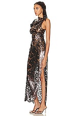 Coperni Asymmetrical Floral Gown in Chocolate, view 3, click to view large image.