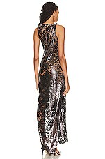 Coperni Asymmetrical Floral Gown in Chocolate, view 4, click to view large image.