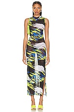Coperni Moto Print Mesh Dress in Multicolour, view 1, click to view large image.