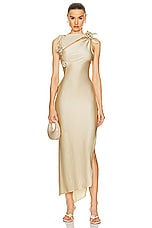 Coperni Asymmetric Flower Gown in Beige, view 1, click to view large image.