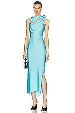 Coperni Asymmetric Flower Gown in Turquoise, view 1, click to view large image.
