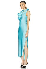 Coperni Asymmetric Flower Gown in Turquoise, view 3, click to view large image.