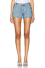 Coperni Open Hip Short in Washed Blue, view 1, click to view large image.