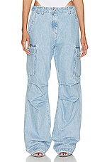 Coperni Denim Wide Leg Cargo Pants in ICE BLUE, view 1, click to view large image.