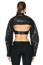 Coperni Cut Out Cropped Biker Jacket in Black, view 4, click to view large image.