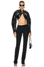 Coperni Cut Out Cropped Biker Jacket in Black, view 5, click to view large image.