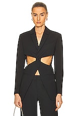Coperni Twisted Cut Out Tailored Jacket in Black, view 1, click to view large image.