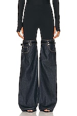 Coperni Hybrid Denim Flare Trousers in Black & Dark Navy, view 1, click to view large image.