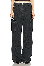Coperni Denim Wide Leg Cargo Pant in Washed Black, view 1, click to view large image.