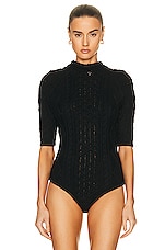 Coperni Hooded Cable Knit Bodysuit in Black, view 2, click to view large image.
