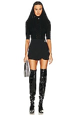 Coperni Hooded Cable Knit Bodysuit in Black, view 5, click to view large image.
