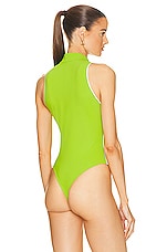 Coperni Zipped Sleeveless Bodysuit in Apple Green, view 4, click to view large image.