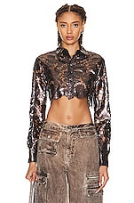Coperni Lace Cropped Long Sleeve Shirt in Chocolate, view 1, click to view large image.