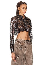 Coperni Lace Cropped Long Sleeve Shirt in Chocolate, view 2, click to view large image.