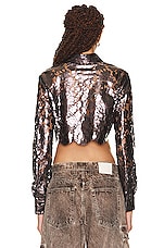Coperni Lace Cropped Long Sleeve Shirt in Chocolate, view 3, click to view large image.